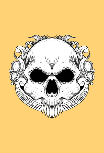 Crâne Humain Avec Une Illustration Vectorielle Fleur — Image vectorielle
