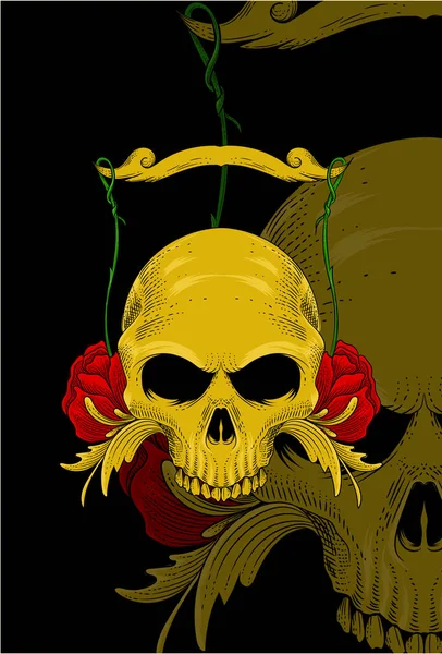 Crâne Avec Illustration Vectorielle Fleurs Plantes — Image vectorielle
