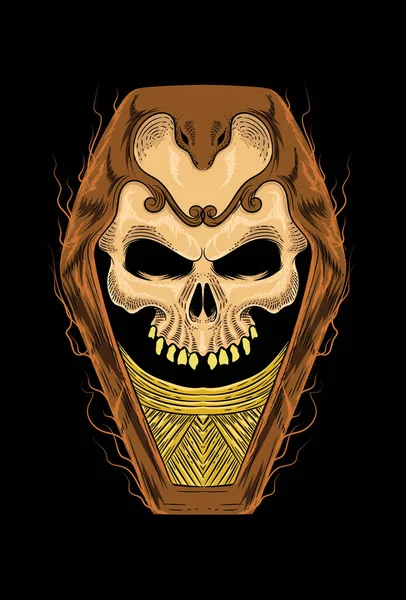 Crâne Avec Illustration Vectorielle Cercueil — Image vectorielle