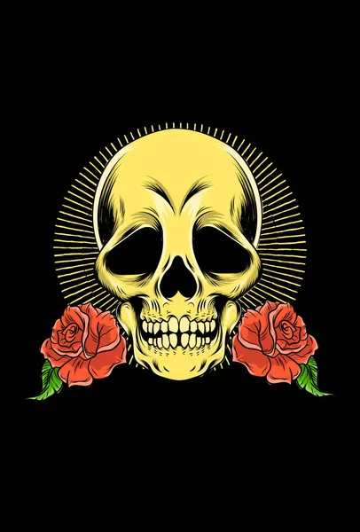 Crâne Humain Avec Illustration Vectorielle Rose Fleur — Image vectorielle