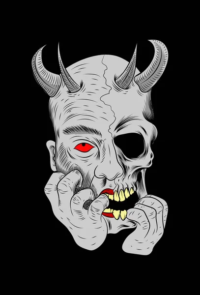 Crânio Humano Com Ilustração Vetor Diabo — Vetor de Stock