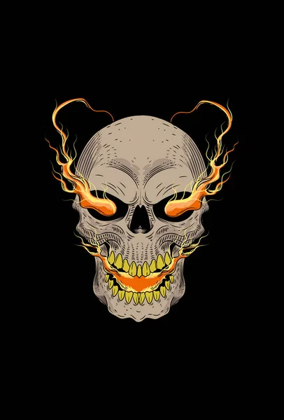 Cráneo Con Ilustración Vector Fuego — Vector de stock