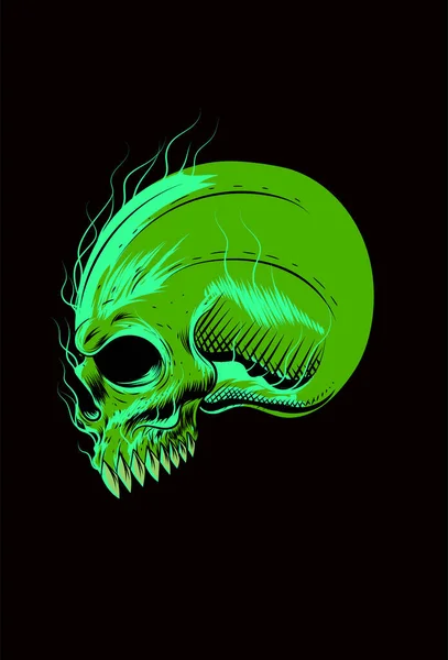 Cráneo Con Color Verde Monstruo Vector Ilustración — Archivo Imágenes Vectoriales
