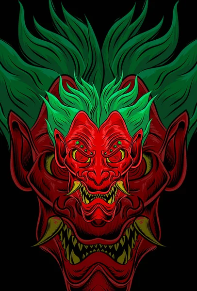 Masque Démon Avec Illustration Vectorielle Cheveux Joker — Image vectorielle