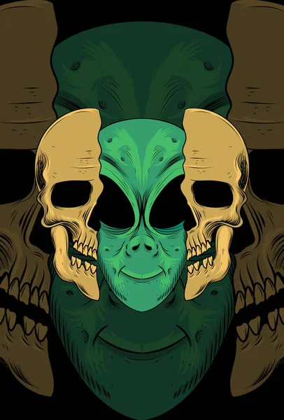 Cráneo Con Ilustración Vector Alienígena — Vector de stock