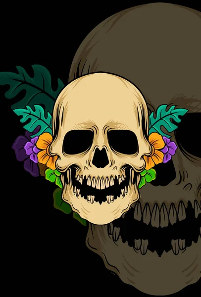 Ilustración Cráneo Vector Floral — Vector de stock