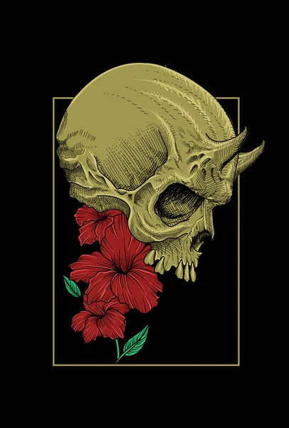 Crânio Com Ilustração Arte Flor — Vetor de Stock