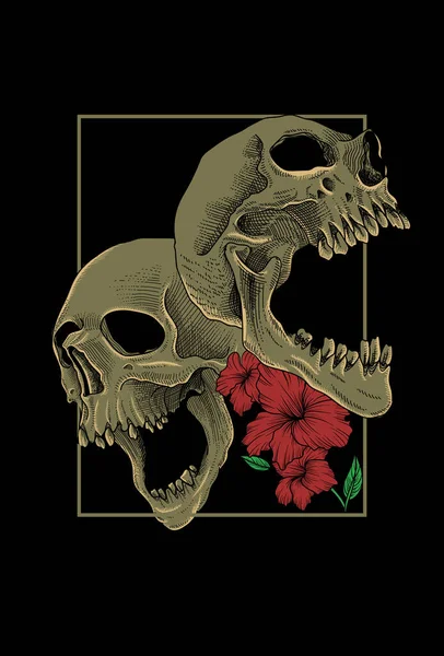 กระโหลกศ รษะด วยภาพวาดงานศ ลปะดอกไม — ภาพเวกเตอร์สต็อก