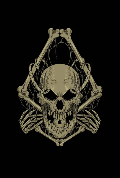 Human Skull Bone Artwork Illustration — Stock Vector