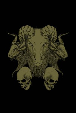 İnsan kafatası çizimi olan keçi