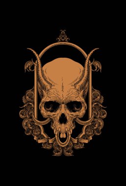 Boynuz ve süs resimli kafatası