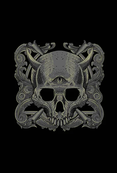 Crâne Humains Avec Illustration Ornementale — Image vectorielle