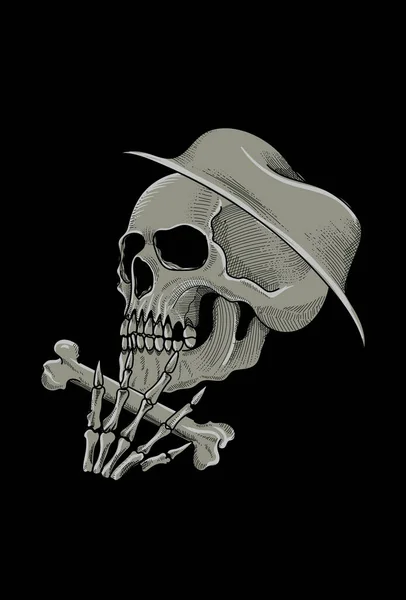 Crânio Com Chapéu Ilustração Arte Óssea —  Vetores de Stock