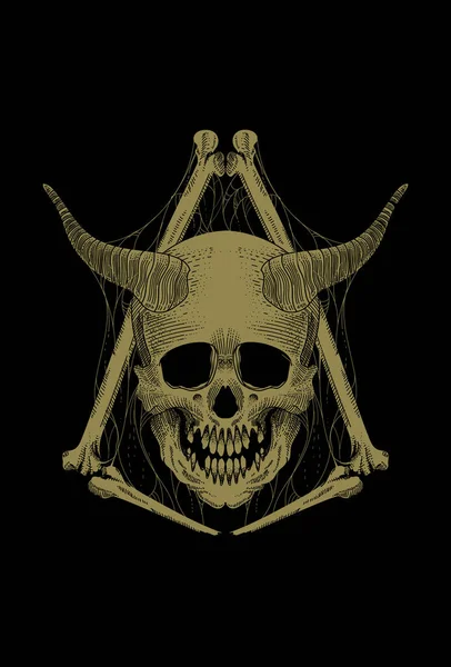 Crâne Avec Corne Filet Araignée Illustration Illustration — Image vectorielle