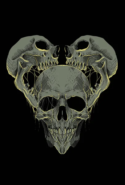 Skull Ilustrace Ruční Kresba — Stockový vektor