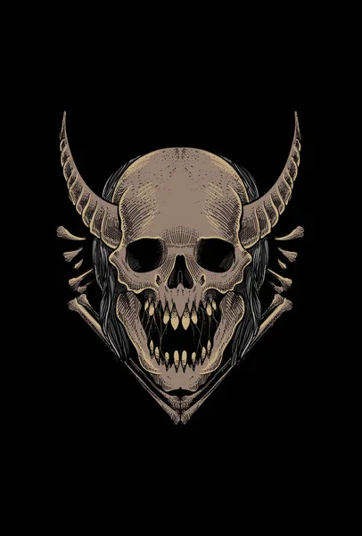Crâne Avec Illustration Poils — Image vectorielle