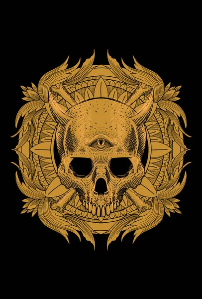 Skull Mandala Artwork Illustration — Stock Vector
