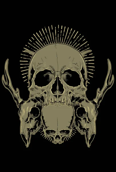 Crâne Avec Illustration Vectorielle Crâne Cerf — Image vectorielle