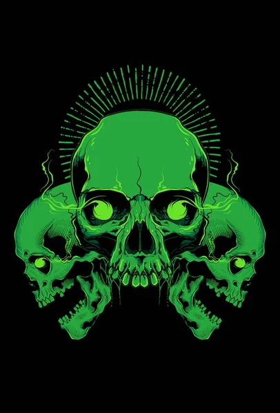 緑の頭の頭蓋骨ベクトル図 — ストックベクタ