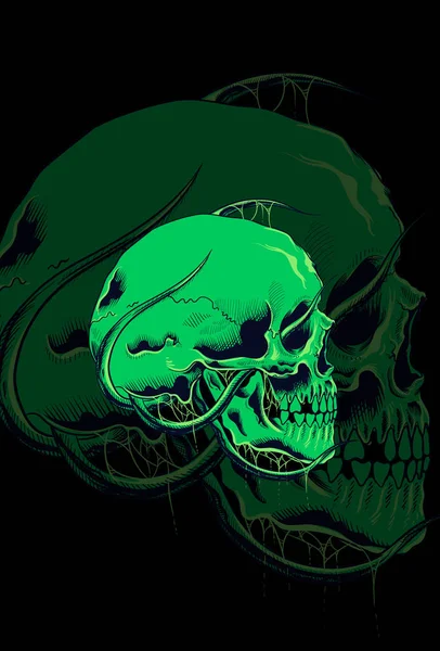 Ilustración Del Vector Cráneo Cabeza Verde — Vector de stock