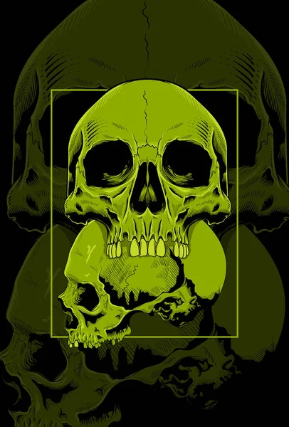 Skull Green Color Artwork Illustration — Stock Vector