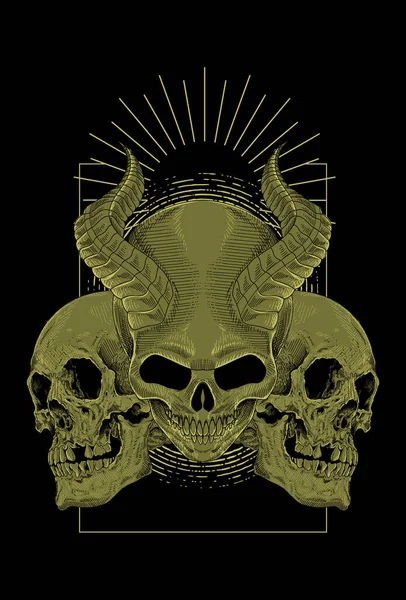 Skull Malba Detail Lehkou Ilustrací — Stockový vektor