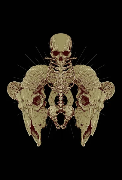 Skull Body Goat Artwork Detail Illustration — Stock Vector