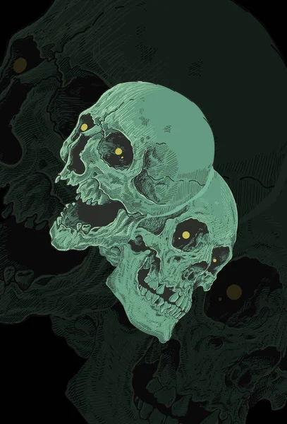 Cabeça Crânio Com Ilustração Detalhe Arte Olho —  Vetores de Stock