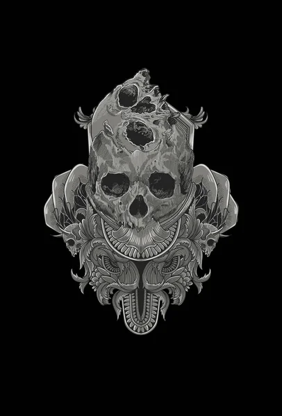 黑暗艺术骷髅头人类艺术品标志设计装饰 — 图库矢量图片
