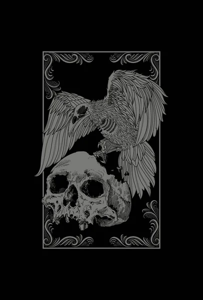 Karanlık Sanat Kafatası Şeytan Kafa Nsan Sanatı Çizimi Kara Sanat — Stok Vektör