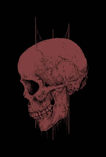 Arte Escura Crânio Demônio Cabeça Humana Com Cor Vermelha Obra —  Vetores de Stock