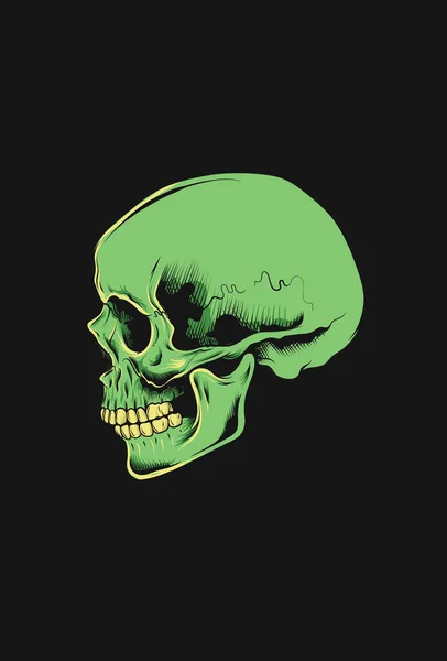Skull Demon Head Human Green Color Illustration Black Art — 스톡 벡터
