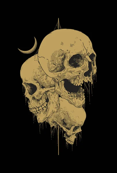 Arte Oscuro Obra Arte Calavera Demonio Cabeza Humana Con Luna — Vector de stock