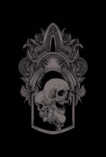 Dark Art Art Work Skull Demon Head Human Illustration Black — Stock Vector