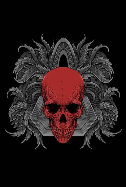 Crâne Couleur Rouge Avec Illustration Illustration Ornement — Image vectorielle