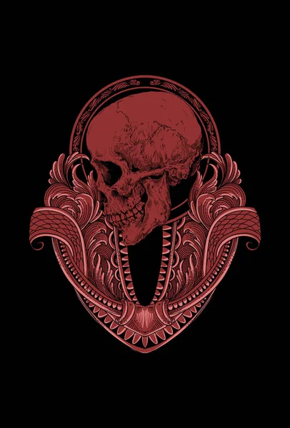 Dark Art Skull Demon Head Human Ornament Art Work Εικονογράφηση — Διανυσματικό Αρχείο