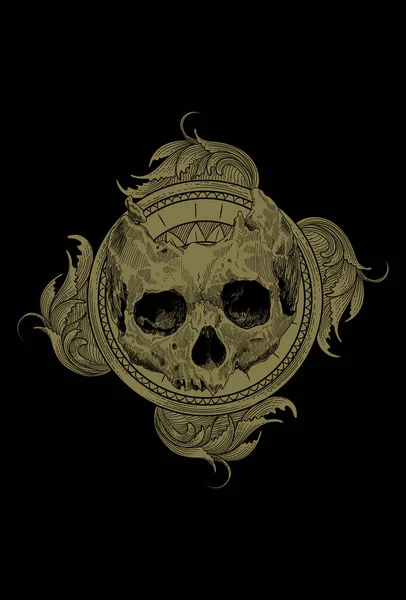 Dark Art Art Work Skull Demon Head Human Illustration Black — Stock Vector