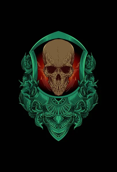 Crânio Cabeça Humana Com Ornamento Ilustração — Vetor de Stock