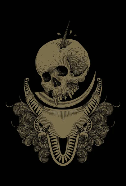 Crâne Épée Coincé Dans Tête Avec Illustration Illustration Ornement — Image vectorielle