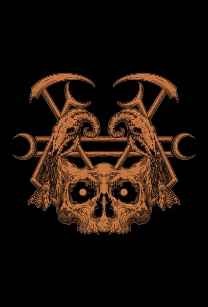 Tête Crâne Creuse Tête Crâne Chèvre Avec Des Armes Pointues — Image vectorielle