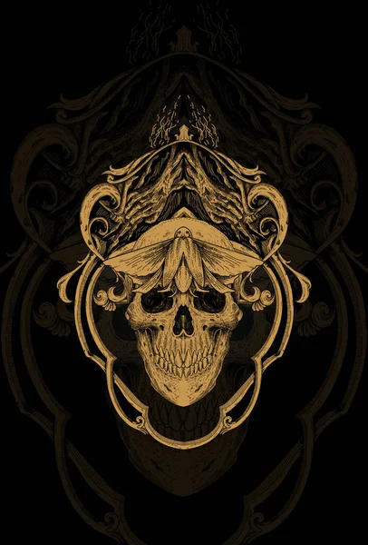 Skull Cockroach Temple Artwork Illustration — Stock Vector
