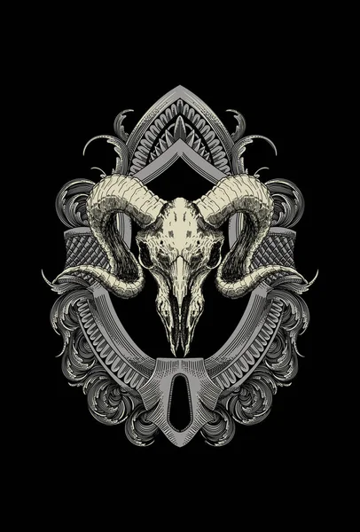Head Skull Goat Ornament Artwork Illustration — Stock Vector