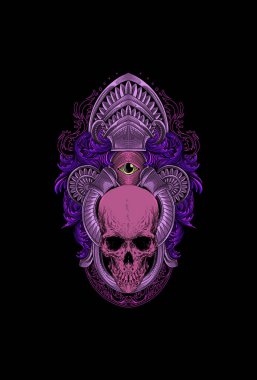 Göz ve süs vektörü illüstrasyonlu kafatası