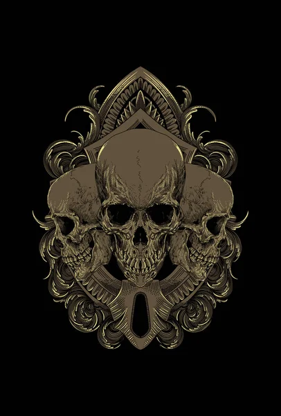 Skull Twin Ornament Artwork Illustration — Stock Vector