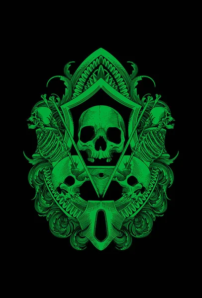 Squelette Crâne Corps Avec Illustration Décorative — Image vectorielle