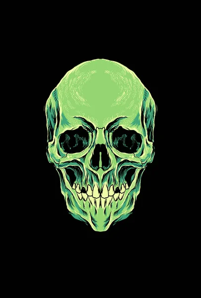 Cabeza Cráneo Vector Verde Ilustración — Vector de stock