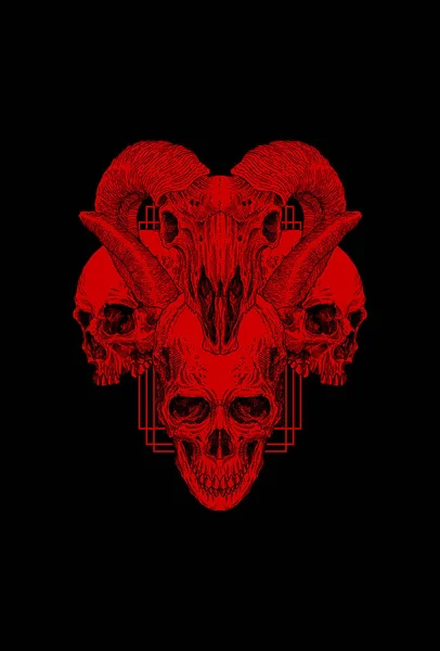 Skull Sheep Human Skull Pentagram Artwork Illustration — Stock Vector