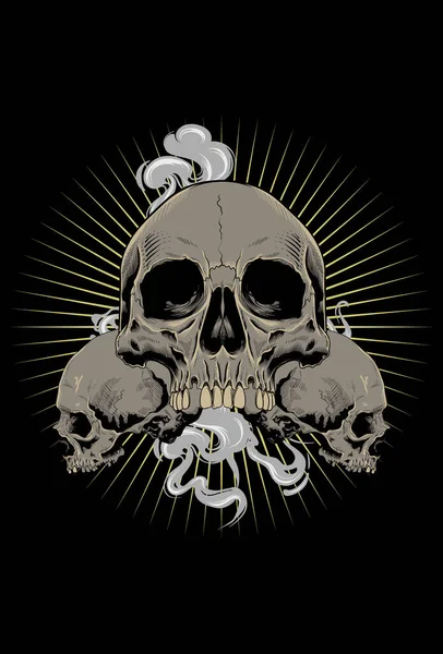 煙と光のベクトル図と頭蓋骨 — ストックベクタ