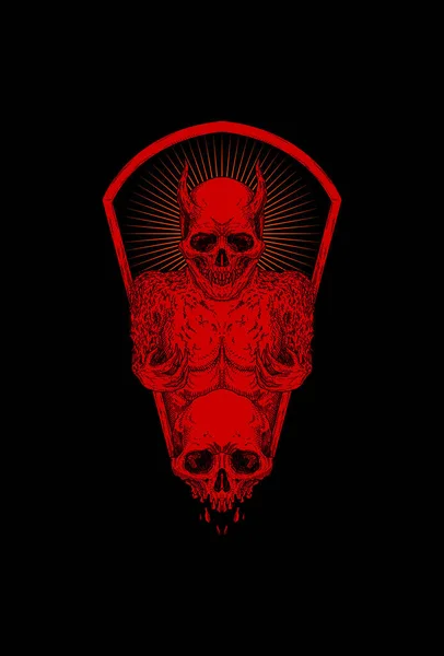 Démon Tête Crâne Avec Illustration Poilue Corps — Image vectorielle