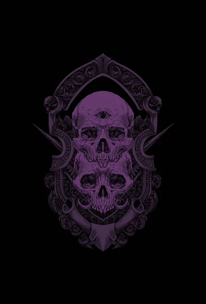 Cráneo Con Ojo Ornamento Templo Vector Ilustración — Vector de stock